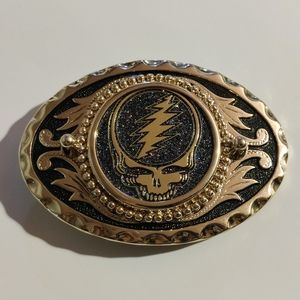 Grateful Dead STEAL YOUR FACE Stealie Gold Tone Belt Buckle 3.25x2.25"
